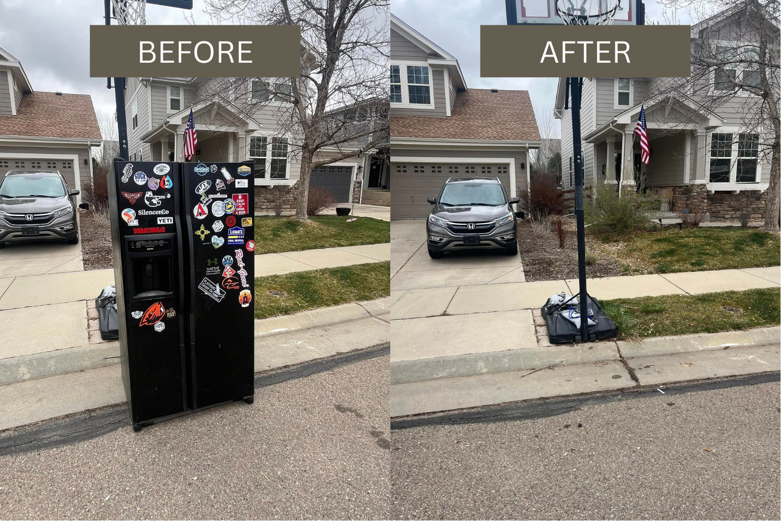 Before and after refrigerator removal in Longmont Colorado